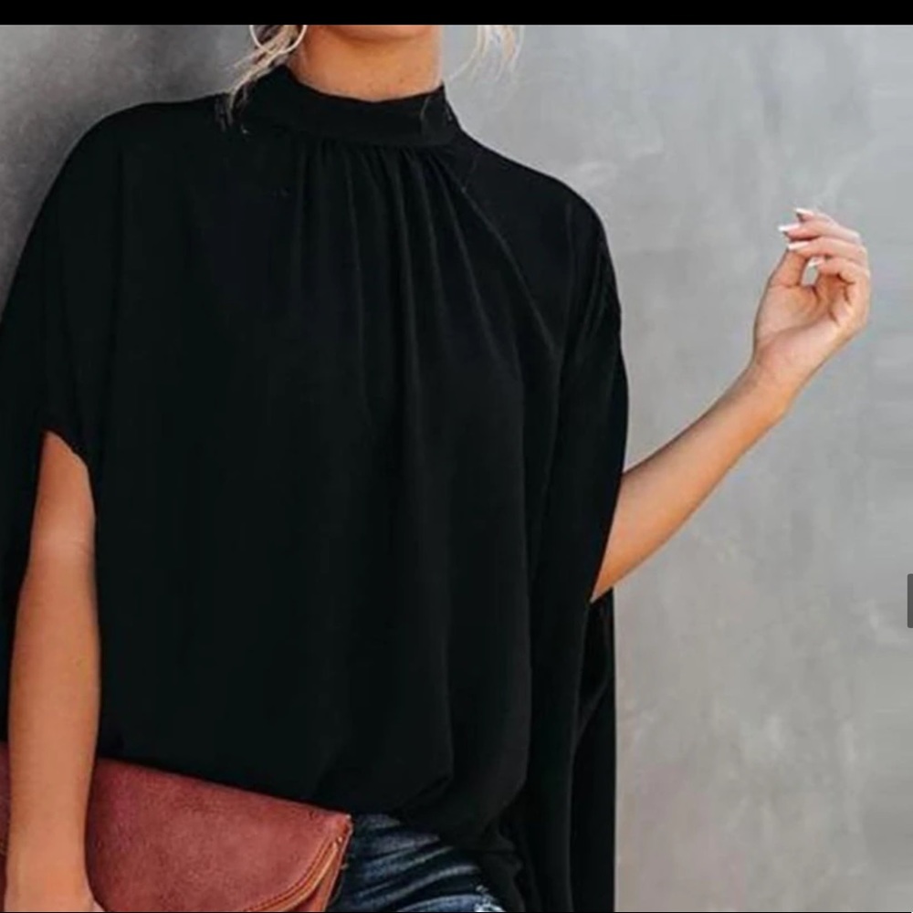 Black Mock Neck Cape Top - NWT